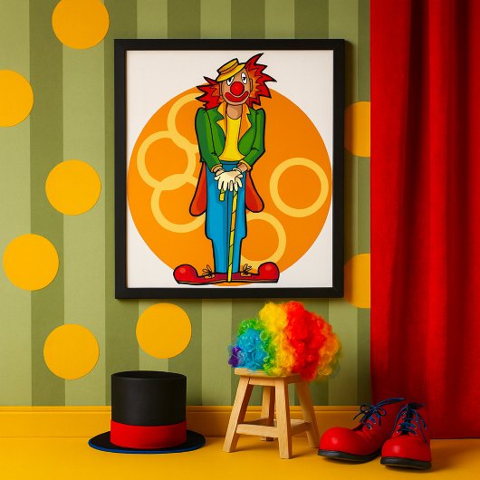 Whimsical Cartoon Clown met felle kleuren Poster