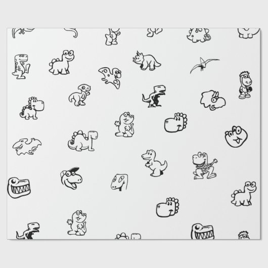 Whimsical Cartoon Dinos on Clean White Cadeaupapier (Vlak)