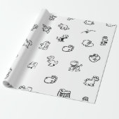 Whimsical Cartoon Dinos on Clean White Cadeaupapier (Uitgerold)