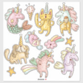 Whimsical Cartoon Doodle Eenhoorns Illustraties Sticker (Vel)