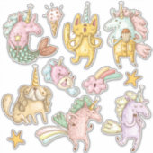 Whimsical Cartoon Doodle Eenhoorns Illustraties Sticker (Voorkant)