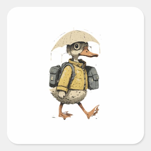 Whimsical Cartoon Duck  Vierkante Sticker (Voorkant)