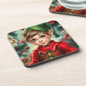 Whimsical Cartoon Elf | Christmas Bier Onderzetter (Linkerzijde)