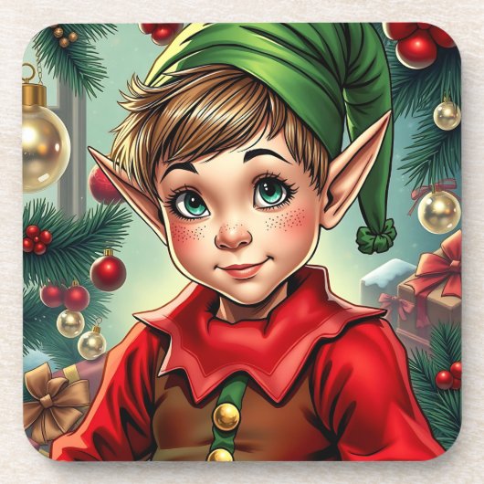 Whimsical Cartoon Elf | Christmas Bier Onderzetter (Voorkant)