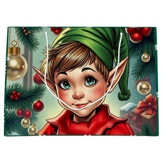Whimsical Cartoon Elf | Christmas Groot Cadeauzakje (Voorkant)