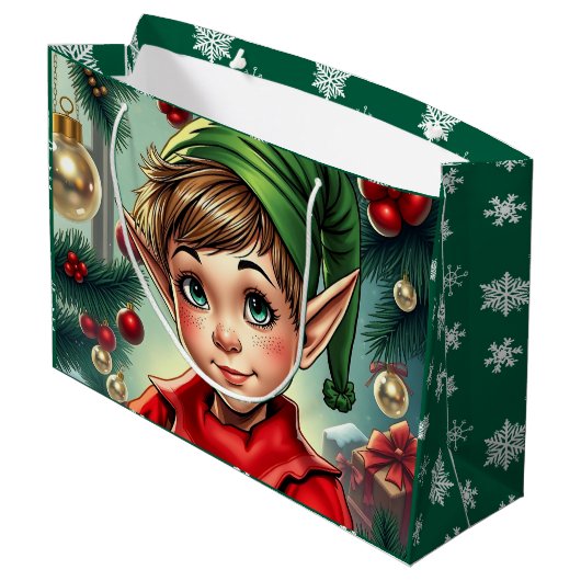 Whimsical Cartoon Elf | Christmas Groot Cadeauzakje (Achterkant Gekanteld)