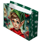 Whimsical Cartoon Elf | Christmas Groot Cadeauzakje (Voorkant Gekanteld)