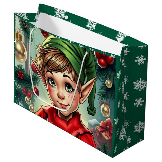 Whimsical Cartoon Elf | Christmas Groot Cadeauzakje (Voorkant Gekanteld)