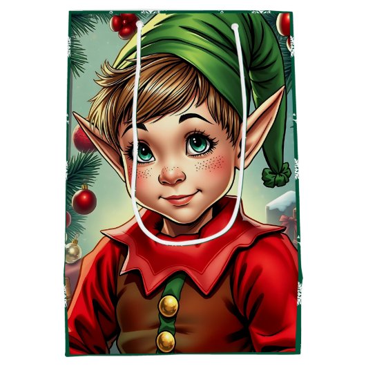 Whimsical Cartoon Elf | Christmas Medium Cadeauzakje (Achterkant)
