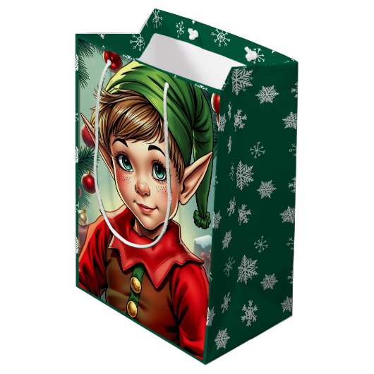 Whimsical Cartoon Elf | Christmas Medium Cadeauzakje (Achterkant Gekanteld)