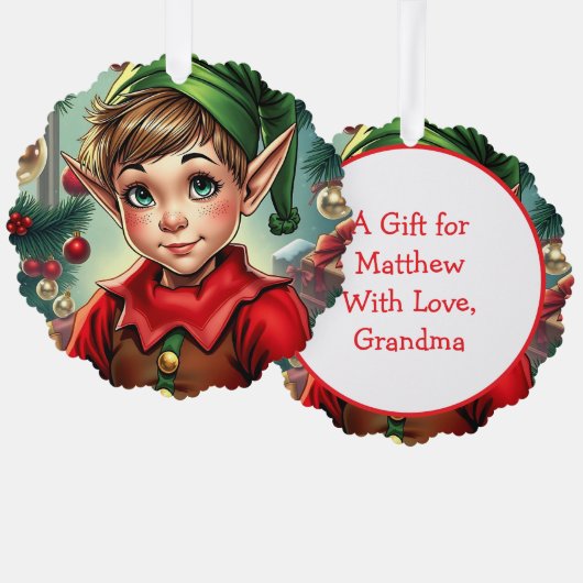 Whimsical Cartoon Elf | Christmas Ornament Kaart (Voorkant / Achterkant)