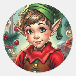 Whimsical Cartoon Elf | Christmas Ronde Sticker