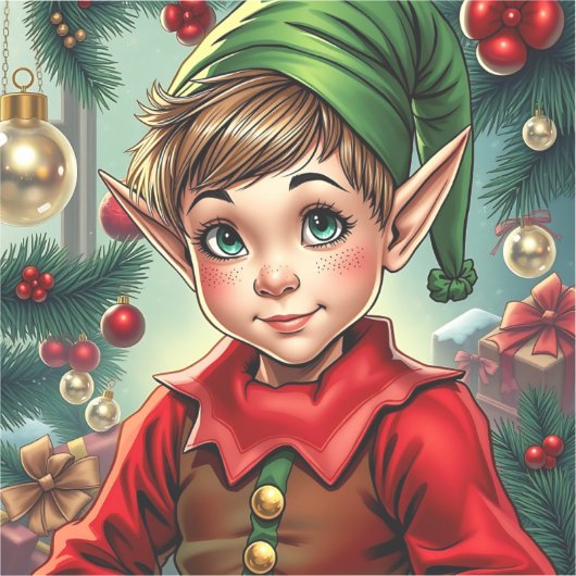 Whimsical Cartoon Elf | Christmas Sticker (Voorkant)