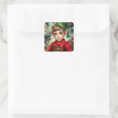 Whimsical Cartoon Elf | Christmas Vierkante Sticker (Tas)