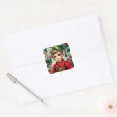 Whimsical Cartoon Elf | Christmas Vierkante Sticker (Envelop)