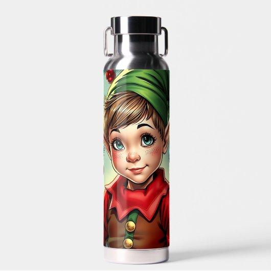 Whimsical Cartoon Elf | Christmas Waterfles (Voorkant)