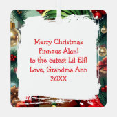 Whimsical Cartoon Elf | Personalized Christmas Metalen Ornament (Achterkant)