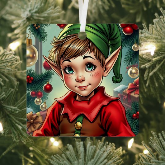 Whimsical Cartoon Elf | Personalized Christmas Metalen Ornament (Insitu)