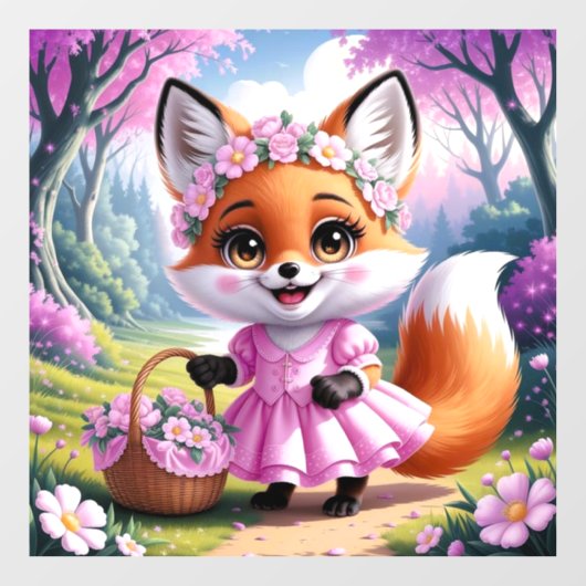 Whimsical cartoon fox meisje dierlijke kunst venst raamsticker (Vel)