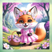 Whimsical cartoon fox meisje dierlijke kunst venst raamsticker (Vel 3)