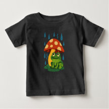 Whimsical Cartoon Frog Under Toadstool Rain Shelte