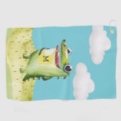 Whimsical Cartoon Gator met Monogram Golfhanddoek (Horizontaal)