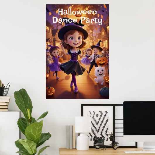 Whimsical Cartoon Halloween Dance Party AI Generat Poster (Thuiskantoor)