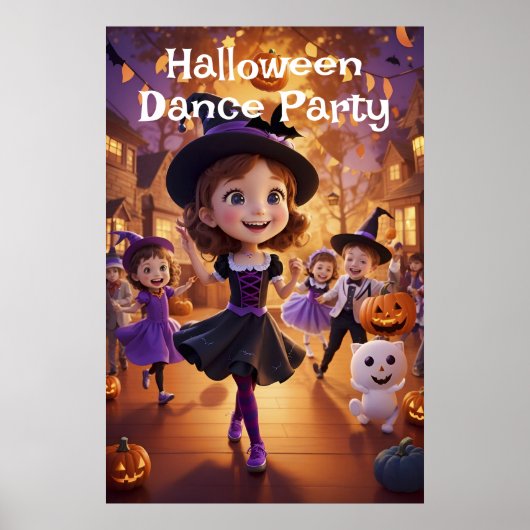 Whimsical Cartoon Halloween Dance Party AI Generat Poster (Voorkant)