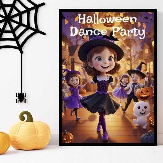 Whimsical Cartoon Halloween Dance Party AI Generat Poster
