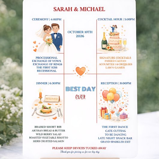 Whimsical Cartoon Icons Wedding Timeline Program Programmakaart