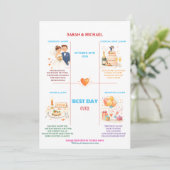 Whimsical Cartoon Icons Wedding Timeline Program Programmakaart (Staand voorkant)