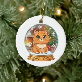 Whimsical Cartoon Kat in Sneeuwbol Kerstmis Keramisch Ornament