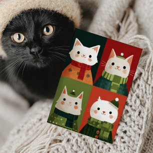 Whimsical Cartoon Kerstmis Cute Katten Meowy Kerst Feestdagenkaart