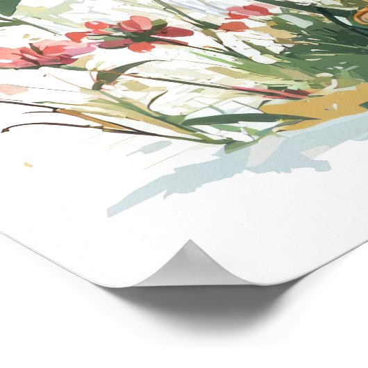 Whimsical Cartoon Lion Cub Holding Ballon Digitaal Poster (Hoek)