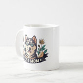 Whimsical Cartoon Siberische Husky Dog Moeder Koffiemok (Voorkant links)