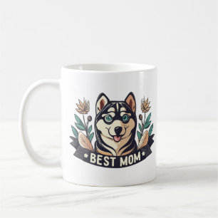 Whimsical Cartoon Siberische Husky Dog Moeder Koffiemok
