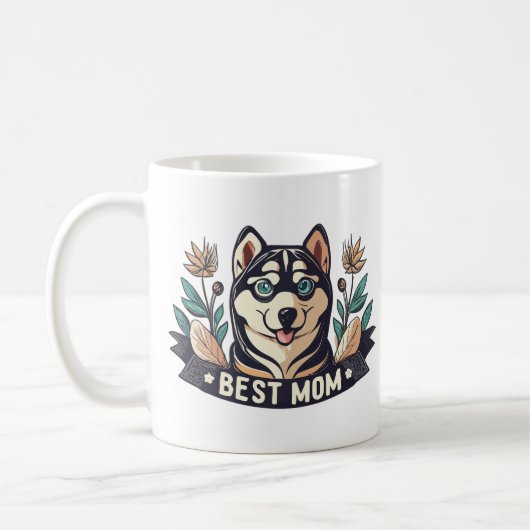 Whimsical Cartoon Siberische Husky Dog Moeder Koffiemok (Links)