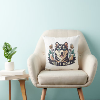 Whimsical Cartoon Siberische Husky Dog Moeder Kussen