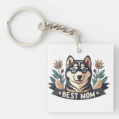 Whimsical Cartoon Siberische Husky Dog Moeder Sleutelhanger (voorkant)
