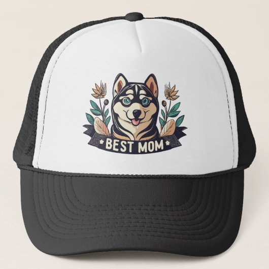 Whimsical Cartoon Siberische Husky Dog Moeder Trucker Pet (Voorkant)