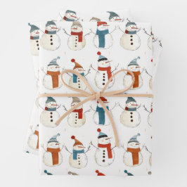 Whimsical cartoon sneeuwpoppen inpakpapier vel