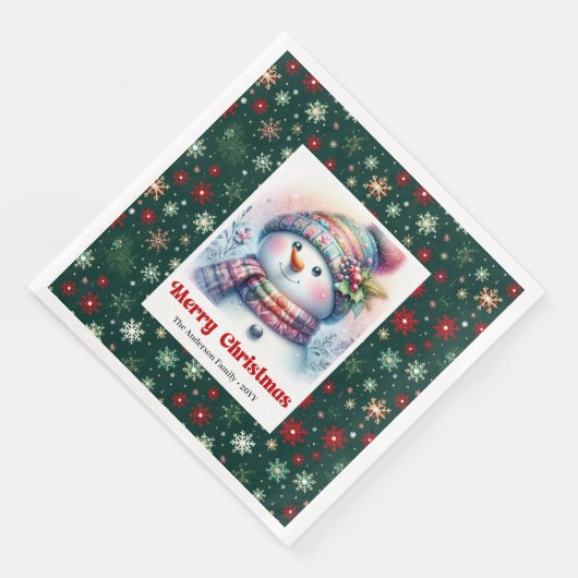 Whimsical cartoon snowman with snowflakes kids  servet (Hoek)