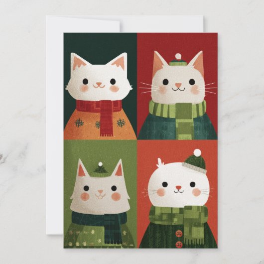 Whimsical Cartoon Xmas Cute Cats Meowy Christmas  Feestdagenkaart (Voorkant)