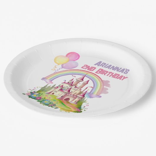 Whimsical Castle Balloons 2e verjaardag Papieren Bordje (Gekanteld)