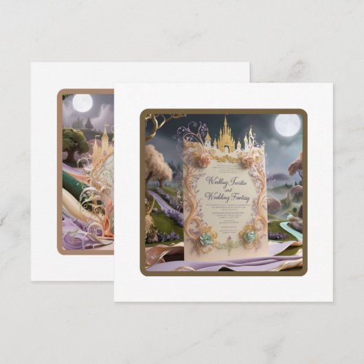 Whimsical Castle Huwelijksuitnodiging: een sprookj Kaart (Voorkant / Achterkant)