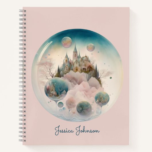 Whimsical Castle Roze Spiraal Patroon Notitieboek (Voorkant)