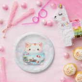 Whimsical Cat Adventure Verjaardagspapier Bord (Feest)