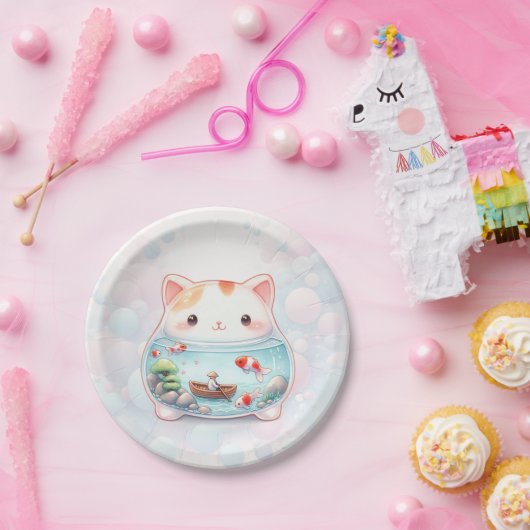 Whimsical Cat Adventure Verjaardagspapier Bord (Feest)