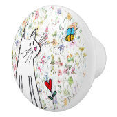 Whimsical Cat and Bee door Knob Keramische Knop (Rechts)