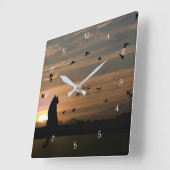 Whimsical Cat and Birds Vierkante Klok (Hoek)